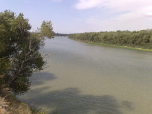 El Ebro a su paso bajo el puente de la autopista Z40